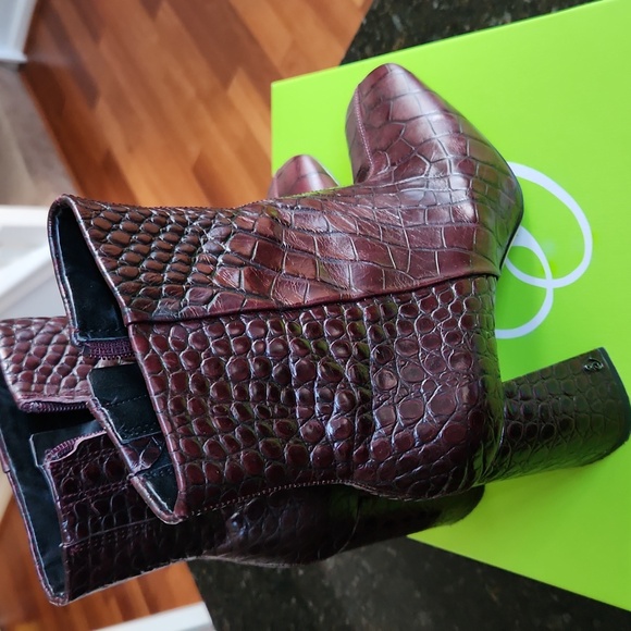 Sam Edelman Codie 2 Boots Red Bordeaux Burgundy Croc Size 9.5 - Picture 5 of 14